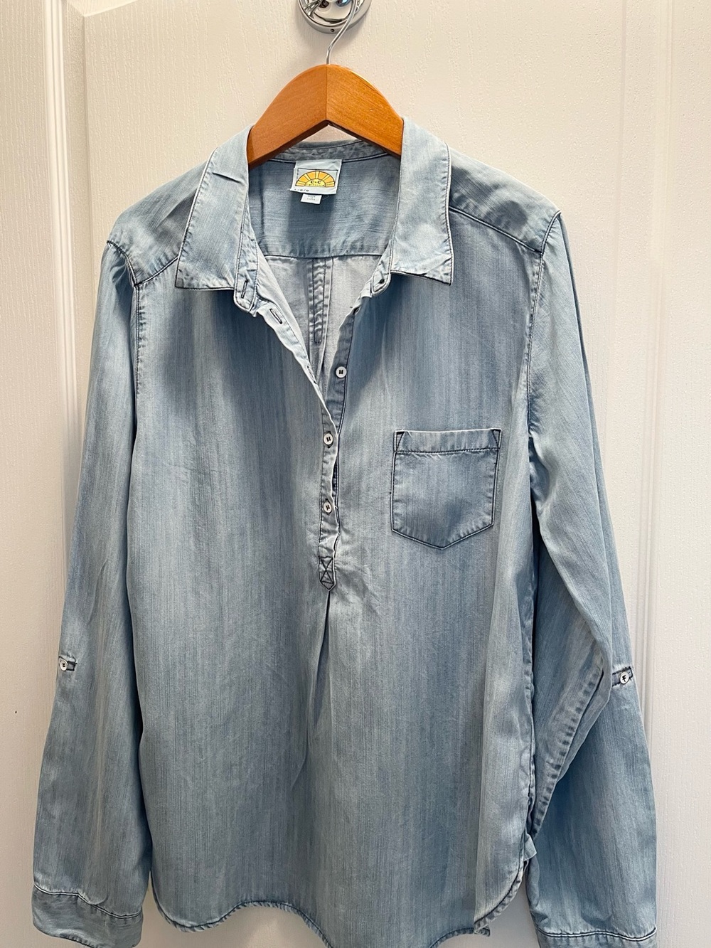 C&C California Light Blue Denim-Look Button Top